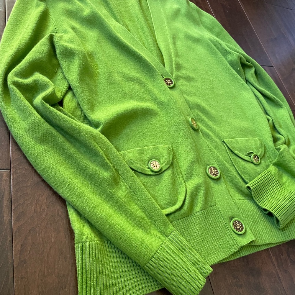 Tory Burch Lime Green Button-Front Cardigan - Picture 3 of 6